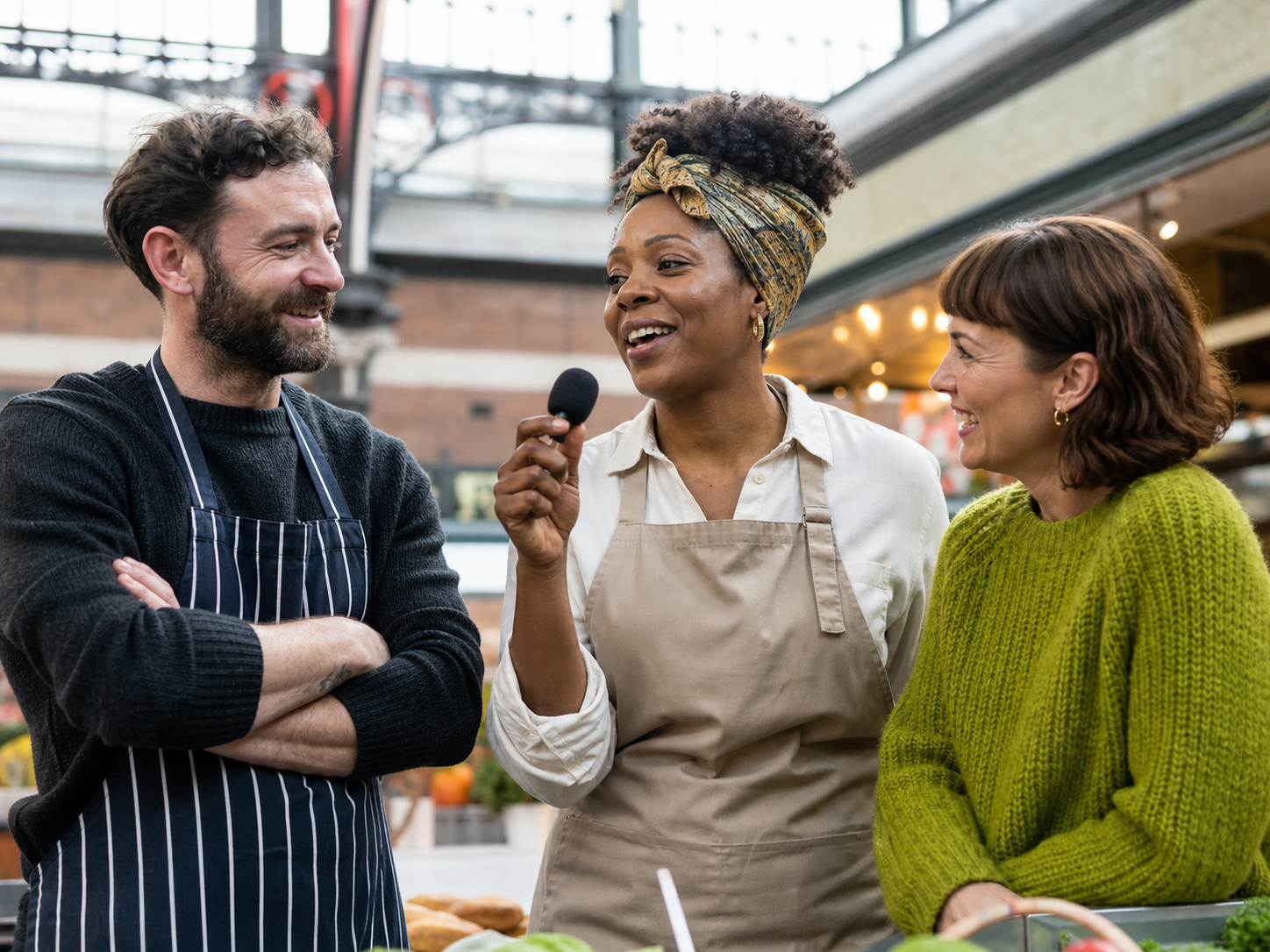 Small-business owners sharing a voice advert